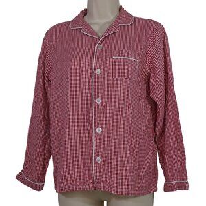 Petite Plume Red Gingham Pajama Top Women Size 12 Button Up Long Sleeves Pocket